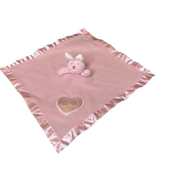 Babyboom Baby Lovey Security Blanket Bunny Plush Satin Ruffle Trim 17.5"x18" - Picture 1 of 10